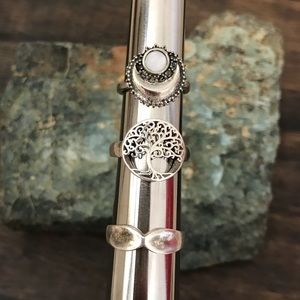 SET OF 3 TREE OF LIFE CRESCENT MOON INFINITY RINGS